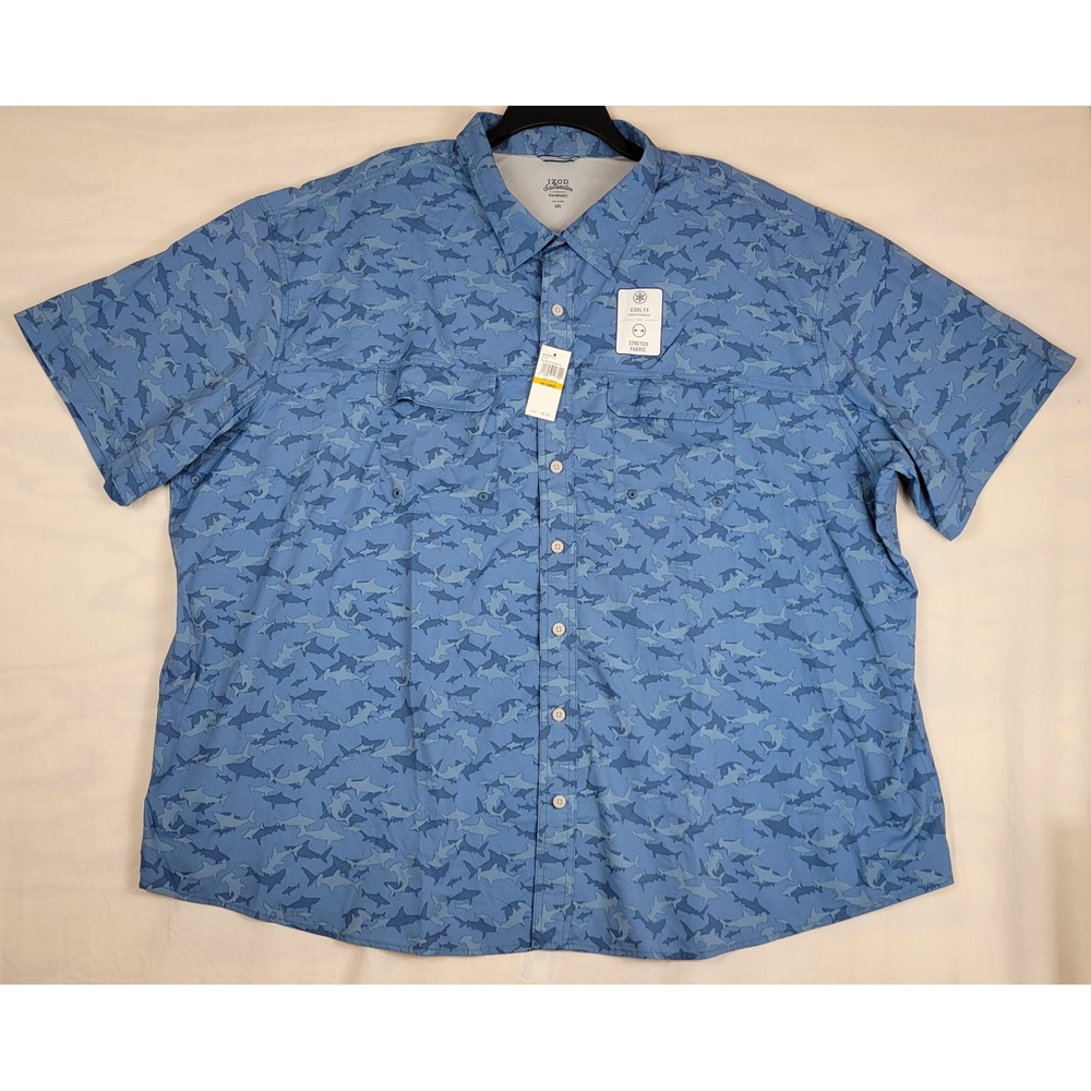 IZOD Saltwater Performance Fishing Shirt Mens 4XL Blue Shark Print Cool FX NWT